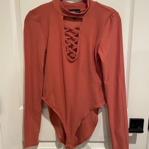 Derek Heart Coral Lace-Up Bodysuit